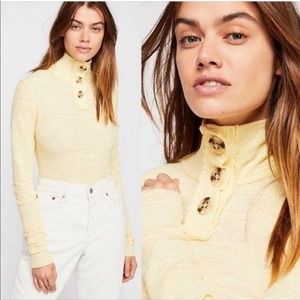 We The Free Thermal Waffle Knit shirt top pale yellow Size Small S